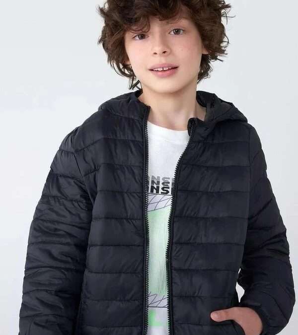 Jaqueta Puffer Hering Infantil Unissex com Capuz Tam 1 a 16 Preto por 129,90