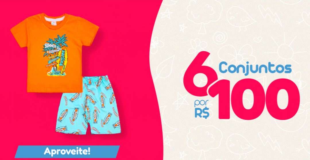 Promoção de Conjunto Infantil de Verão: 6 por 100