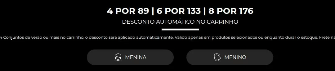 Promoção de combos de conjunto infantil de verão: 4 por 89, 6 POR 133 ou 8 POR 176