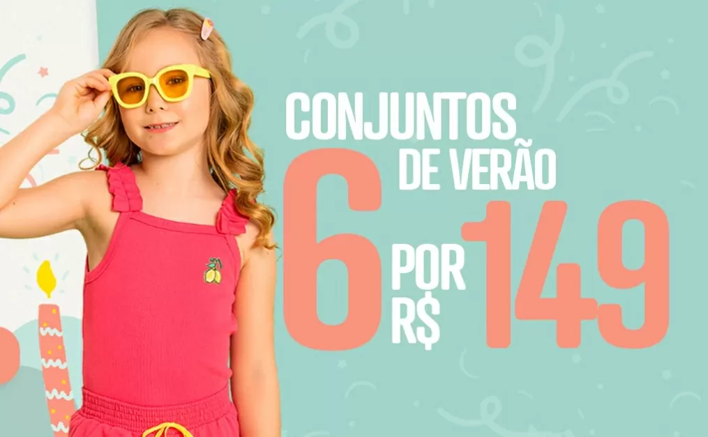 Promoção de roupa infantil: 6 conjuntos de verão por 149