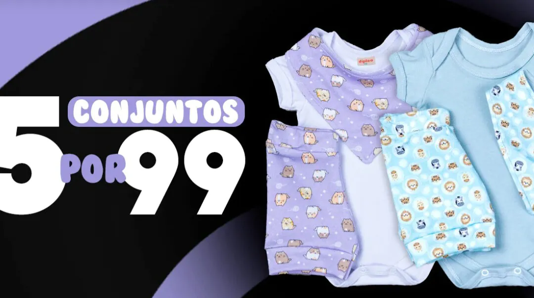 5 conjuntos de roupa para bebê por apenas 99